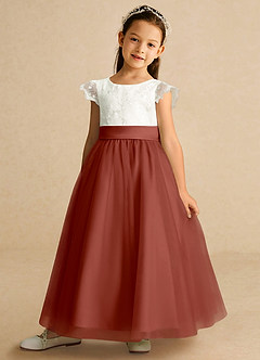 Azazie Pookie Flower Girl Dresses Auburn A-Line Lace Tulle Dress image1