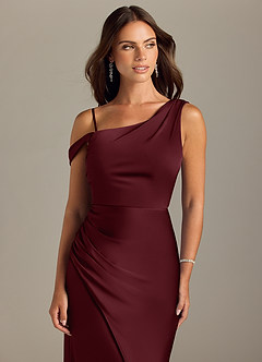 Azazie Madelyn Vestidos de damas de honor Vestido de Cabernet de Satén Elástico de Corte Sirena Convertible con Vestidos sin tirantes image5