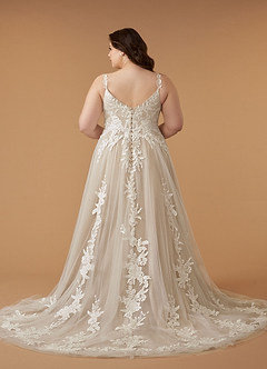 Azazie Delaina Wedding Dresses Diamond White Nude A-Line V-Neck Sequins Tulle Dress image16