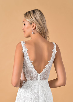 Azazie Gracen Wedding Dresses Diamond White Mermaid V-Neck Lace Tulle Dress image11