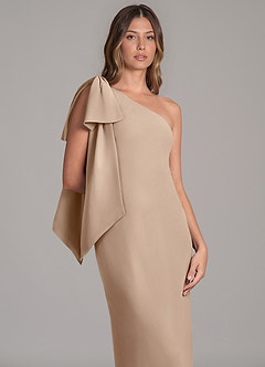 Azazie Capri Bridesmaid Dresses Taupe A-Line One Shoulder Chiffon Dress image7