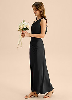 Azazie Madelyn Junior Vestido de Negro de Satén Elástico de Corte Recto con Vestidos sin tirantes image3