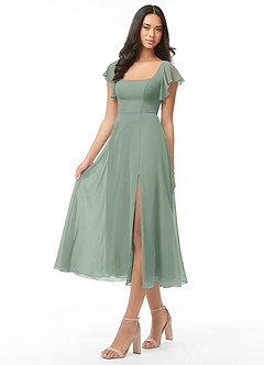 Azazie Bondi Bridesmaid Dresses Silver Sage A-Line Ruched Chiffon Dress image3