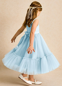 Azazie Miracle Flower Girl Dresses Sky Blue A-Line Bow Matte Satin Dress image5