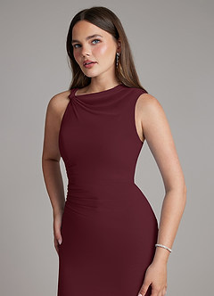 Azazie Charice Vestidos de damas de honor Vestido de Cabernet de Gasa de Corte Recto con Plisado image6
