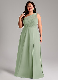 Azazie Phaedra Jurken voor bruidsmeisjes Jurk van Chiffon met A-Lijn One-Shoulder Stoffige Salie image5