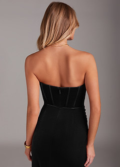Azazie Larisa Probar vestidos en casa Vestido de Negro de terciopelo de Corte Recto Convertible con Sin tirantes image10