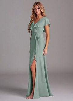 Azazie Lainey Bridesmaid Dresses Silver Sage A-Line with Pockets Chiffon Dress image4