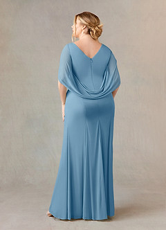 Azazie Belladonna vestidos de madre de la novia Vestido de Azul Acero de Malla de Sirena con Cuello en V Plisado image9