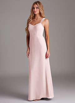 Azazie Denice Robes de demoiselle d'honneur Robe Fourreau en Mousseline de soie Plissé Rose Pâle image4