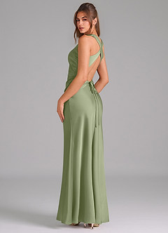 Azazie Evadne Bridesmaid Dresses Pistachio Sheath Pleated Stretch Satin Dress image5