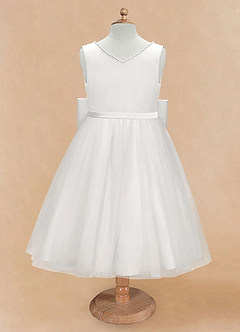 Azazie Seline Flower Girl Dresses Ivory White A-Line Bow Tulle Dress image6