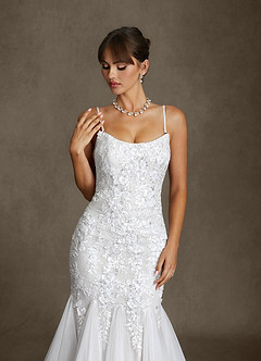 Azazie Harmony Wedding Dresses Diamond White Mermaid Strapless Tulle Dress image3