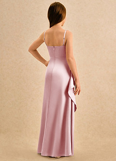 Azazie Cannoli Girls Formal Flower Girl Dresses Powder Pink A-Line Pleated Matte Satin Dress image2