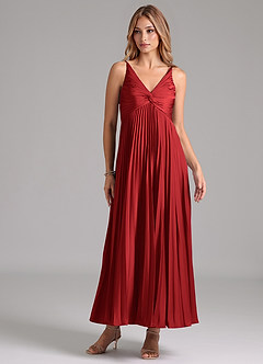 Azazie Raychelle Bridesmaid Dresses Pomegranate A-Line Pleated Stretch Satin Dress image1