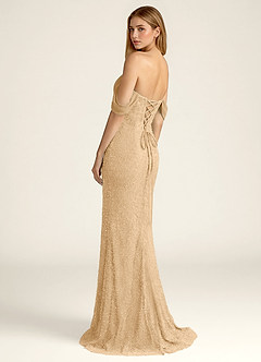 Elowencyn Champagne Beading Mesh Satin Faced Chiffon Prom Dress image4