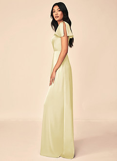 Azazie Soren 신부 들러리 드레스 A라인 주름진 스트레치 새틴 바닥 길이 드레스 image3