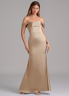 Azazie Miley 신부 들러리 드레스 인어 오프 더 숄더 스트레치 새틴 바닥 길이 드레스 image6