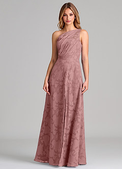 Azazie Phaedra Bridesmaid Dresses Dusty Rose A-Line One Shoulder Floral Burnout Dress image5