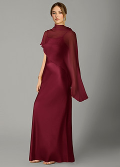 Azazie Jaleesa Bridesmaid Dresses Burgundy Sheath High Neck Stretch Satin Dress image14
