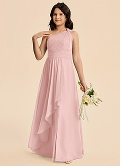 Azazie Skye Junior Powder Pink A-Line Pleated Chiffon Dress image3