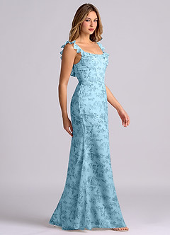 Azazie Callie Bridesmaid Dresses Blue Fern Floral Mermaid Side Slit Chiffon Convertible Dress image3