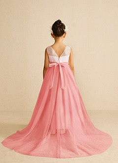 Azazie Tay Flower Girl Dresses Coral A-Line Sequins Tulle Dress image2