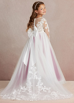Azazie Elodie Flower Girl Dresses Ivory Mulberry Ball-Gown Lace Dress image1