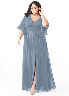 Azazie Temeka Bridesmaid Dresses Dusty Blue A-Line Ruched Chiffon Dress image7