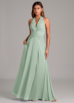 Azazie Elizabeth Bridesmaid Dresses Agave A-Line Pleated Chiffon Dress image5