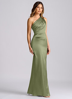 Azazie Akilah Brautjungfernkleider Meerjungfrau-Linie One-Shoulder Stretch-Satin Kleid Gartensalbei image3