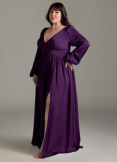 Azazie Norah Bridesmaid Dresses Grape A-Line Stretch Satin Dress image11