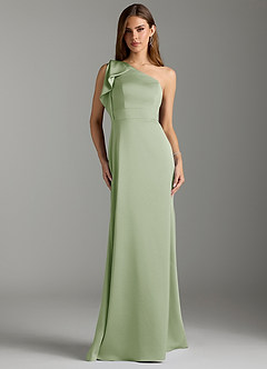 Azazie Rinna Bridesmaid Dresses Dusty Sage Mermaid Ruched Stretch Satin Dress image1