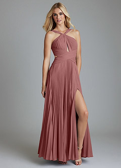 Azazie Hosanna Bridesmaid Dresses Desert Rose A-Line Pleated Chiffon Dress image1