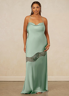 Christian Siriano Bridal for Azazie 1012 Bridesmaid Dresses Agave Sheath Lace Stretch Satin Dress image11