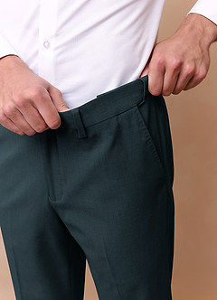 front Savile Dark Green Wool Blend Dress Pants