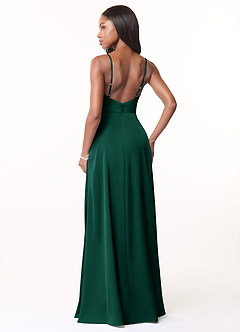 Azazie Brielle Robes de demoiselle d'honneur Robe Trapèze en Satin extensible Bretelles spaghetti émeraude image2