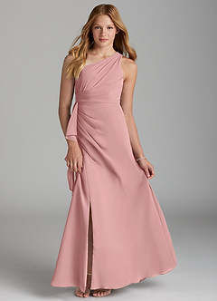 Azazie Maive Junior Dusty Rose A-Line Pleated Chiffon Dress image1