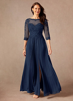 Azazie Corinne vestidos de madre de la novia Vestido de Azul Marino Oscuro de Gasa de Corte En A con Lentejuela image3