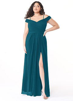 Azazie Audrianna Bridesmaid Dresses Ink Blue A-Line Off-The-Shoulder Gathered Chiffon Convertible Dress image7