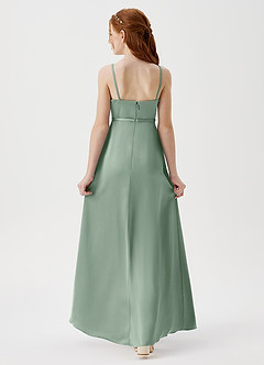 Azazie Kaylee Junior Robe Trapèze en Satin extensible avec ceinture Matcha image2