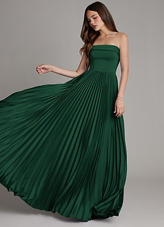 Azazie Mariana Bridesmaid Dresses Dark Green A-Line Pleated Stretch Satin Dress image5