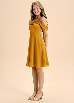 Azazie Anselie Junior A-Line Plisseret Stræk satin Mini Junior brudepige Kjole image4