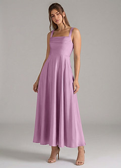 Azazie Shaude Bridesmaid Dresses Wisteria A-Line Pleated Stretch Satin Dress image4