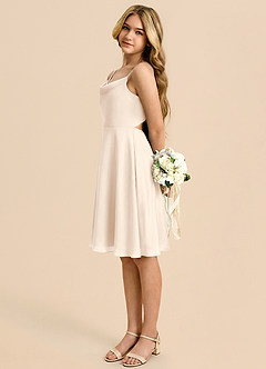 Azazie Shale Junior White Alabaster A-Line Bow Chiffon Dress image1