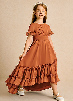 Azazie Kass Flower Girl Dresses Cinnamon A-Line Pleated Chiffon Dress image1