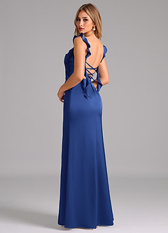 Azazie Jessamine Bridesmaid Dresses Royal Blue A-Line Corset Stretch Satin Dress image2