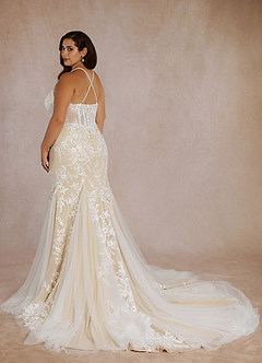 Azazie Bae Wedding Dresses Diamond White Champagne Mermaid Sequins Tulle Dress image10
