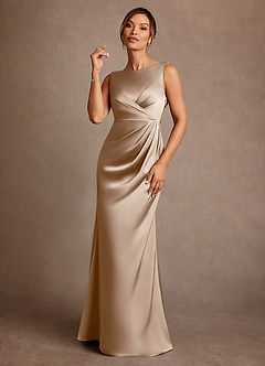 Azazie Baltimore Mother of the Bride Dresses Taupe A-Line Pleated Stretch Satin Dress image1
