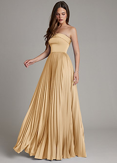 Azazie Mariana Bridesmaid Dresses Gold A-Line Pleated Stretch Satin Dress image7